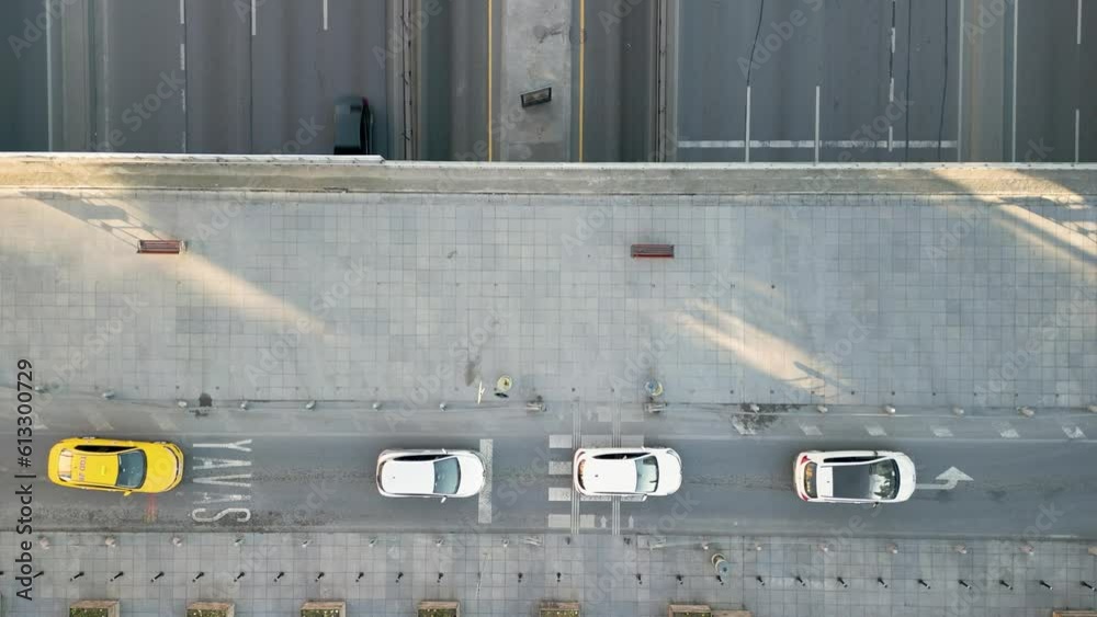 Aerial top down view of traffic jam on a car on Rad