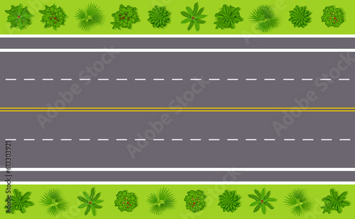Road top view. Cartoon asphalt street way