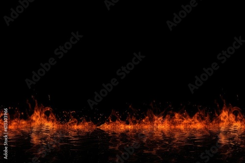 fiery inferno with red and orange flames against a black background. Generative AI