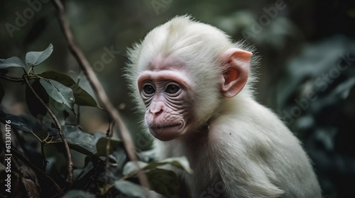 Albino green monkey in the jungle. Generative AI