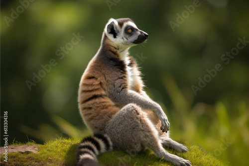 Close-up portrait of a lemur sitting casually - isolated, copy space, Generative AI