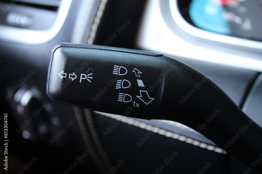 Car light switch. Car interior with light switch. Car front headlight