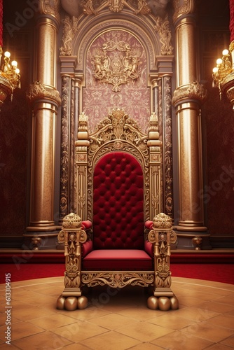 illustration, the throne room with golden chair, ai generative