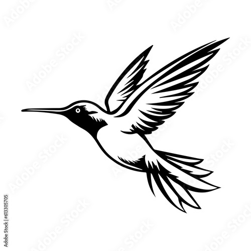 Black outline silhouette of hummingbird vector art. Bird mascot icon illustration.
