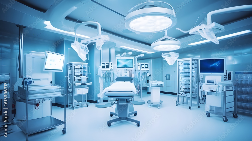 Equipment and medical devices in modern operating room.