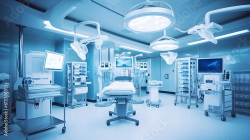 Equipment and medical devices in modern operating room. photo