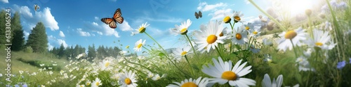 illustration  chamomile daisy in the field  website header  ai generative