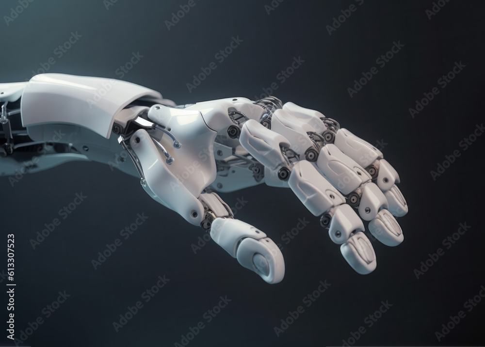 White robotic hand over dark background