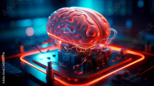 brain artificial intelligence concept, futuristic illustration. Generative Ai. 