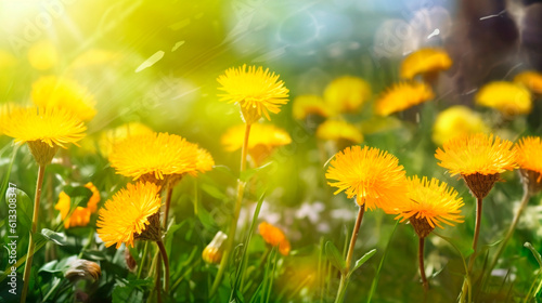 field with yellow dandelions on a sunny day close-up. Generative Ai.  © PETR BABKIN