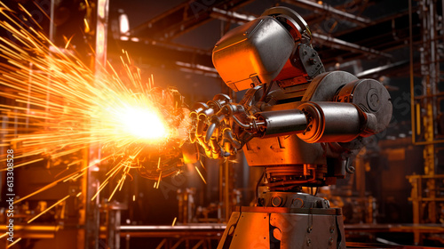 worker industrial robot welding steel. Generative Ai.  © PETR BABKIN