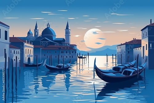Minimalist flat design poster of Venice, Italy © Enea