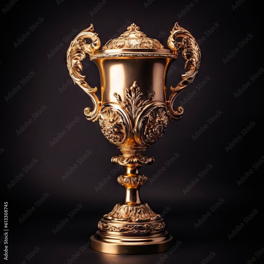 Big trophy in gold colour. Made with Generative AI. Big trophy in gold colour. Made with Generative AI.