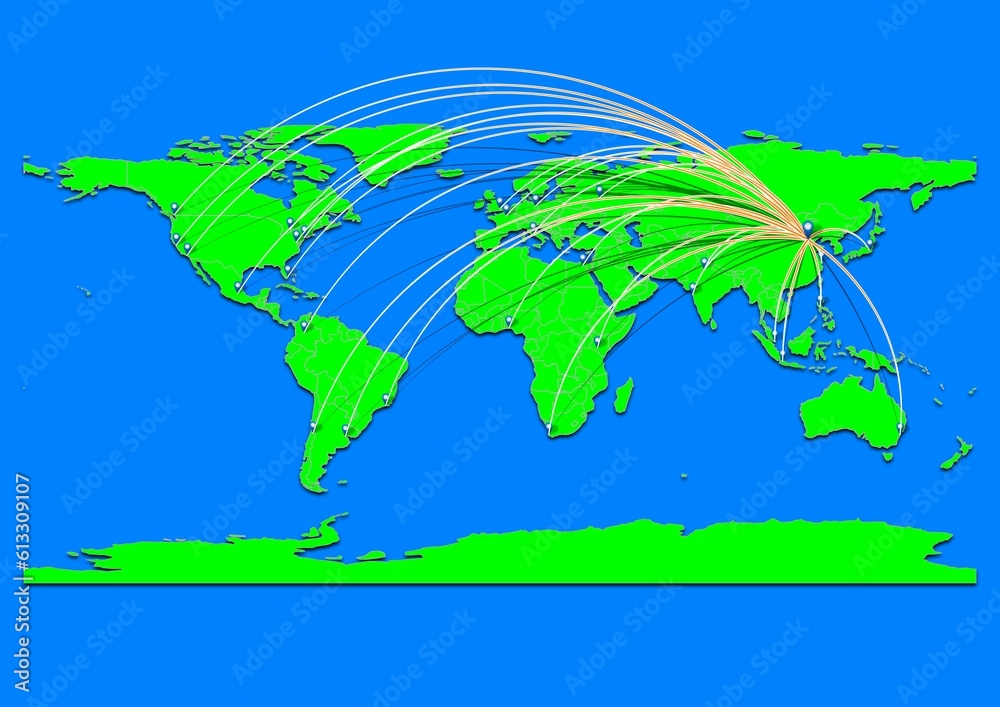 Naklejka premium Vibrant Beijing, China map - Export concept map for Beijing, China on World map. Suitable for export concepts. File is suitable for digital editing and prints of all sizes.