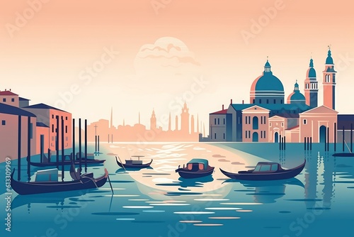 Minimalist flat design poster of Venice, Italy