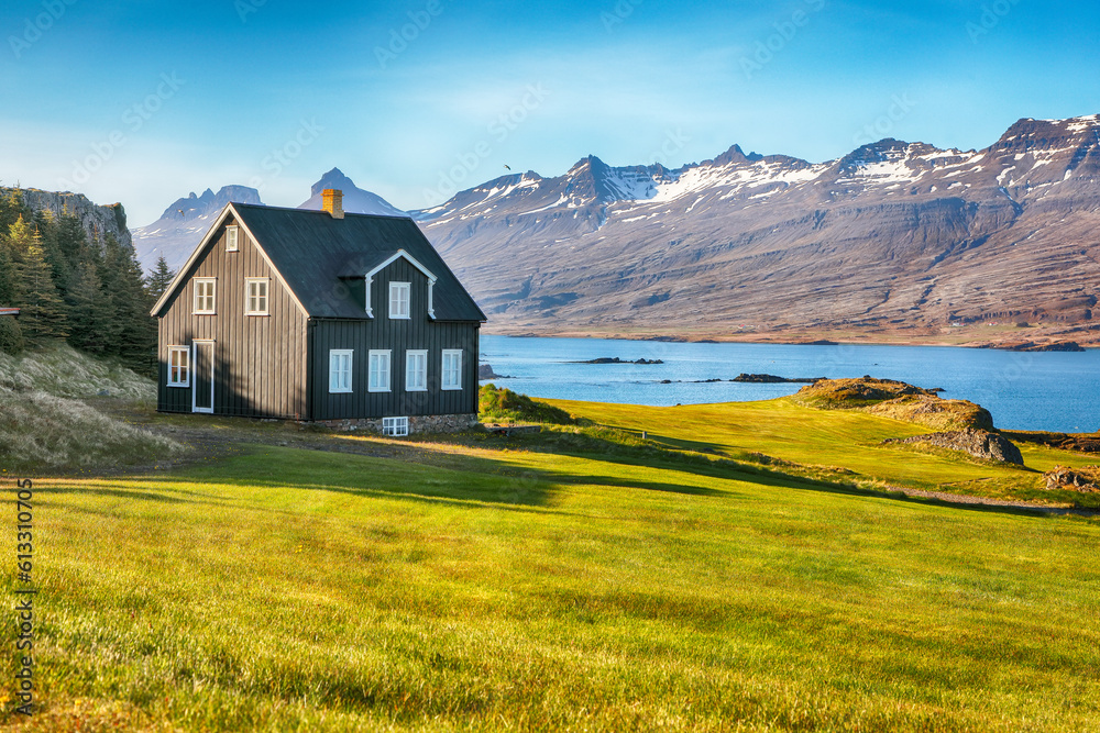 Breathtaking view of old house at Teigarhorn ( was built in 1880-1882).