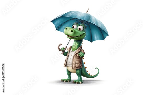illustration cute alligator with umbrella  ai generative