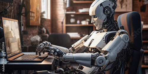 Smart Office: AI Robot Office Worker Enhancing Productivity © Bartek