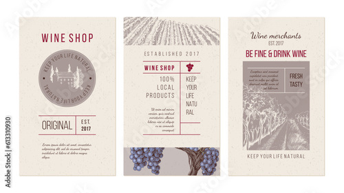 three vintage wine banners in types