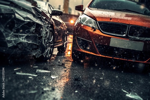 illustration, car collision on the street, website header, ai generative