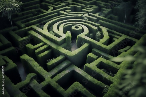 A huge labyrinth overgrown with vegetation