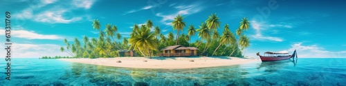 illustration  beautiful landscape  tropical island with boat  website header  ai generative