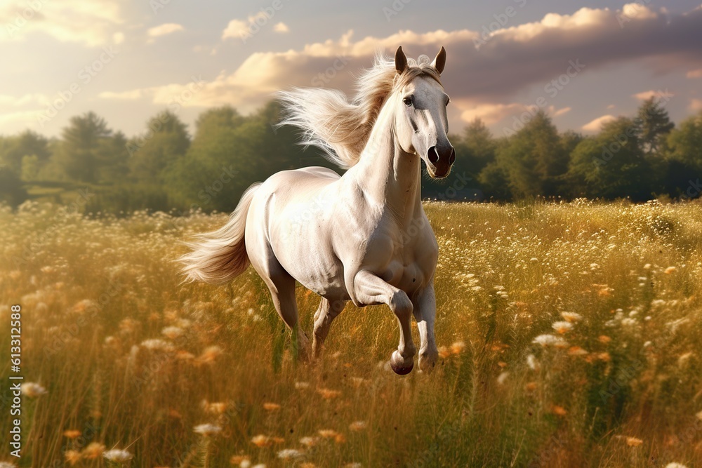 illustration,horse running in the meadow, website header, ai generative illustration,horse running in the meadow, website header, ai generative