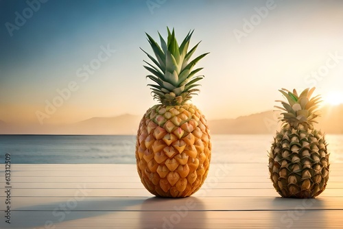 pineapple on the beachgenerated by AI technology