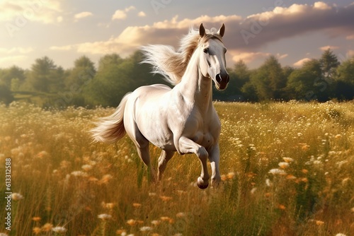 illustration horse running in the meadow  website header  ai generative
