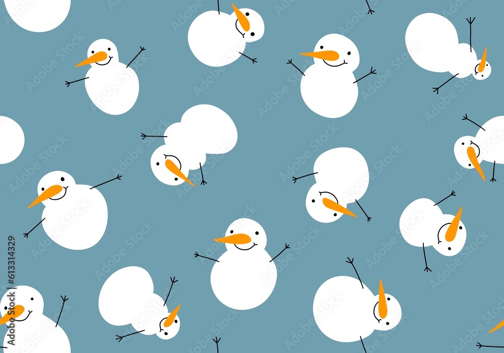 Fototapeta premium Christmas ice cartoon seamless snowman pattern for new year wrapping paper and fabrics and linens and kids clothes