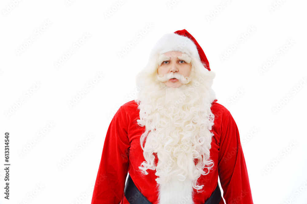 portrait of the surprised Santa Claus on a white background Christmas.