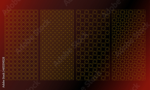 Gold thin metallic lines, seamless patterns pannels backgrounds