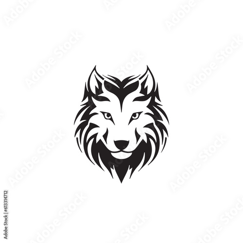 A wolf head flat logo illustration on transparent background. 2d illustration in cartoon. doodle style 