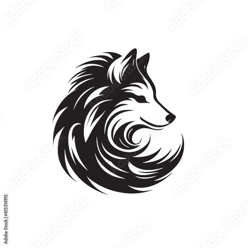 A wolf head flat logo illustration on transparent background. 2d illustration in cartoon. doodle style 