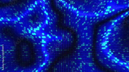 Wallpaper Mural Waves runs across pixels. 3d abstract looped background modern performance, lot of gray blocks form wall or screen and light up pattern. Bulbs start to glow blue forming pattern like abstract garland Torontodigital.ca