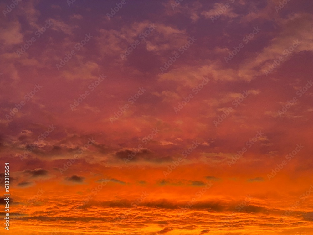 Bright Orange and Purple Sky and Clouds at Sunset