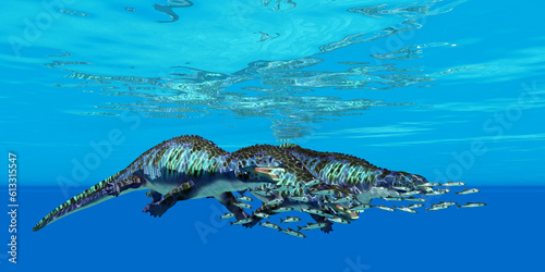 Placodus hunt Anchovy Fish - A school of Anchovy fish try to elude three Placodus marine reptiles.