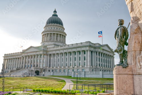 Utah State Capitol Building in Salt Lake City with Mormon Battalion Monument in the Foreground