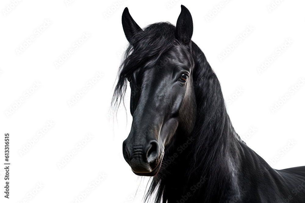 Obraz premium Portrait illustration of a black friesian horse on white background