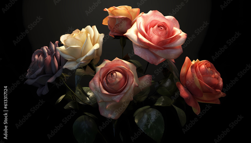 Set of Roses, isolated on transparent background. 3D render. Hight ...