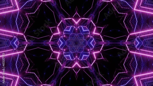 star symmetry. Abstract glow lines. Vj loop motion design kaleidoscope background. Abstract bg motion graphics 3d symmetrical glowing kaleidoscopic construction. Night club vj. Sci-fi background.
