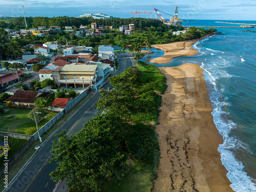 River waters meet the sea. Aracruz Beach, Espirito Santo state, Brazil.