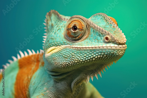 cute green chameleon portrait