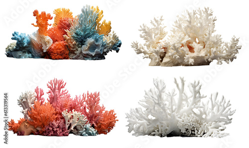 Fototapeta Naklejka Na Ścianę i Meble -  Set of sea coral, coral reef on the transparent background PNG. Top view. AI generative.