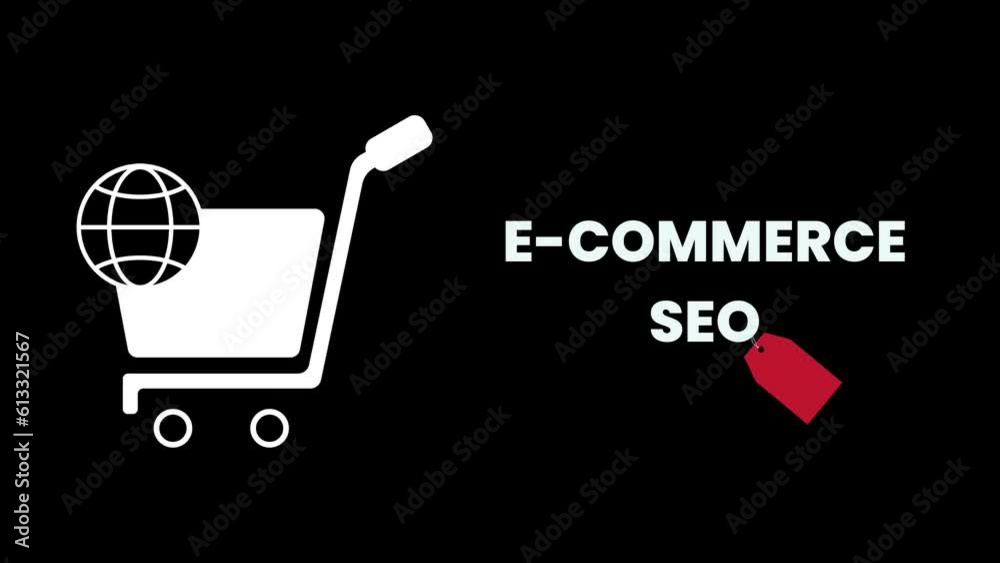 E-Commerce SEO 4K Video. White Shopping Cart on Black Background. Stylish Animation for Business and Marketing E-Commerce SEO 4K Video. White Shopping Cart on Black Background. Stylish Animation for Business and Marketing