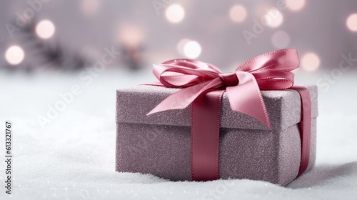 Christmas holiday background with gift box. Illustration AI Generative.