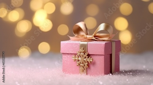 Christmas holiday background with gift box. Illustration AI Generative.