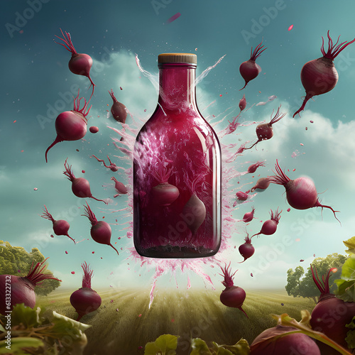 a botlle of beet juice beets falling from the sky