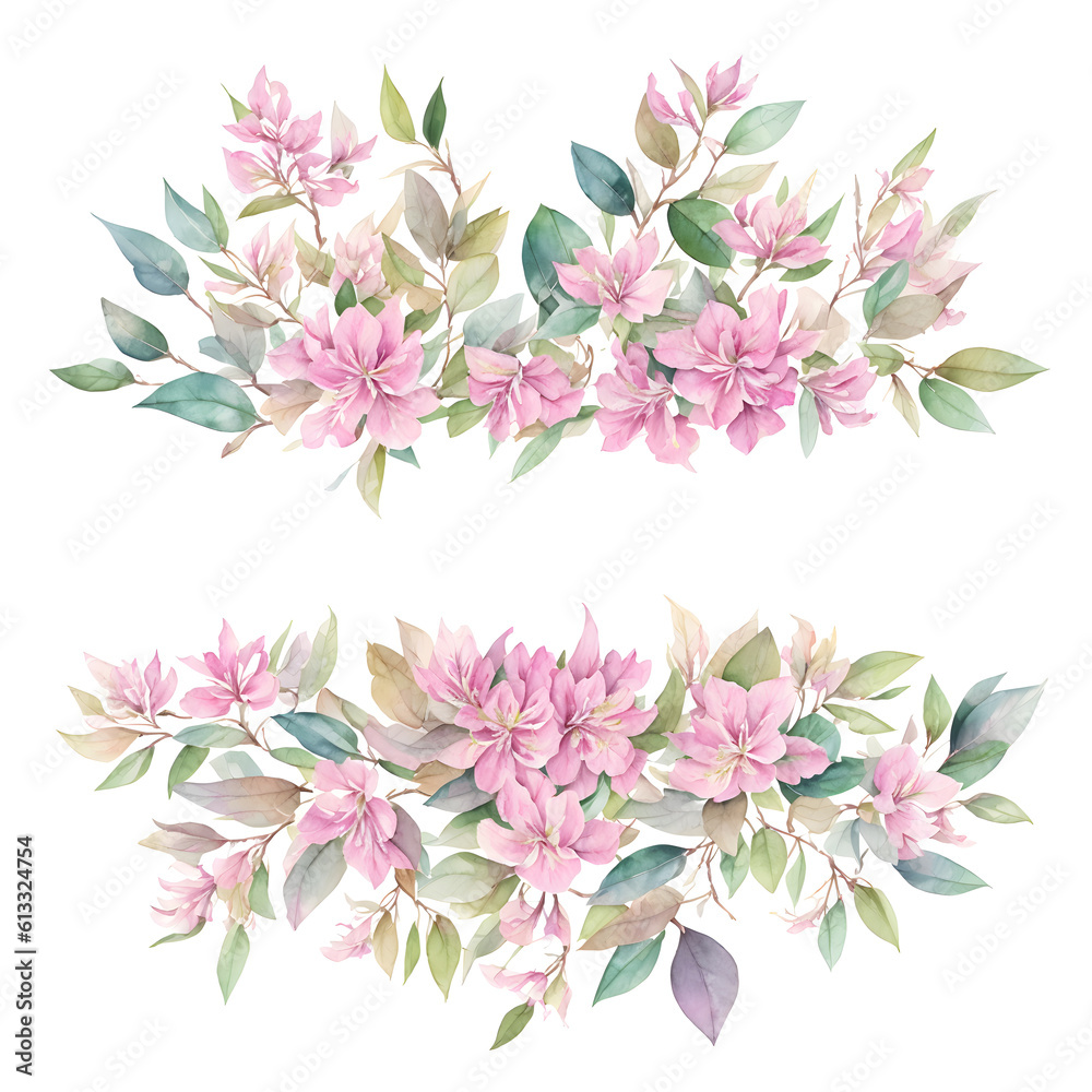 Floral background with place for text. Flowers Rhododendron with a frame. Decorative item for Wallpaper, wrapping paper and backgrounds, postcards and wedding invitations. Generative AI.