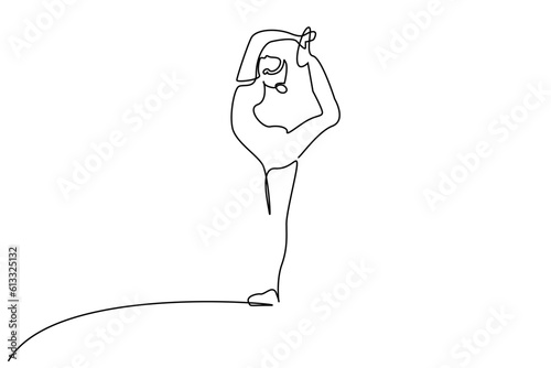 one young woman fit dancer ballerina flexible balance pilates health lifestyle line art